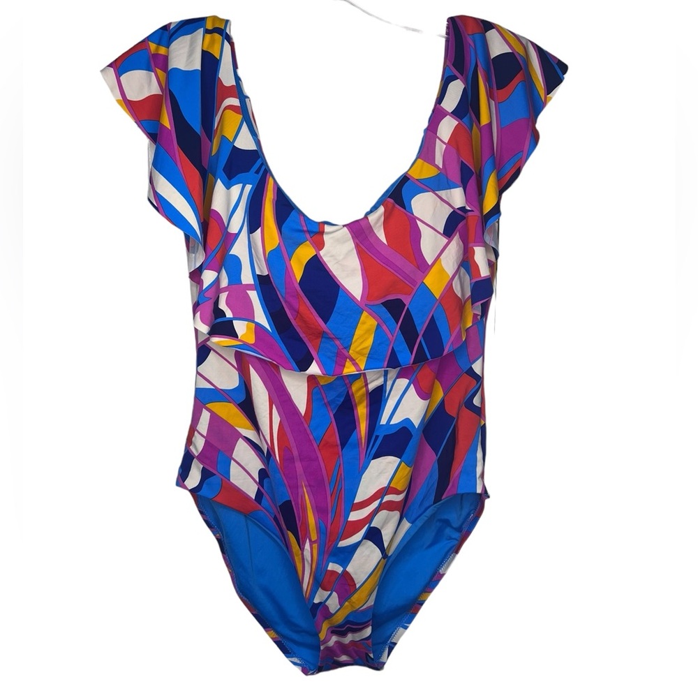 TRINA TURK Rio Off The Shoulder Ruffled One Piece Swimsuit Size 12